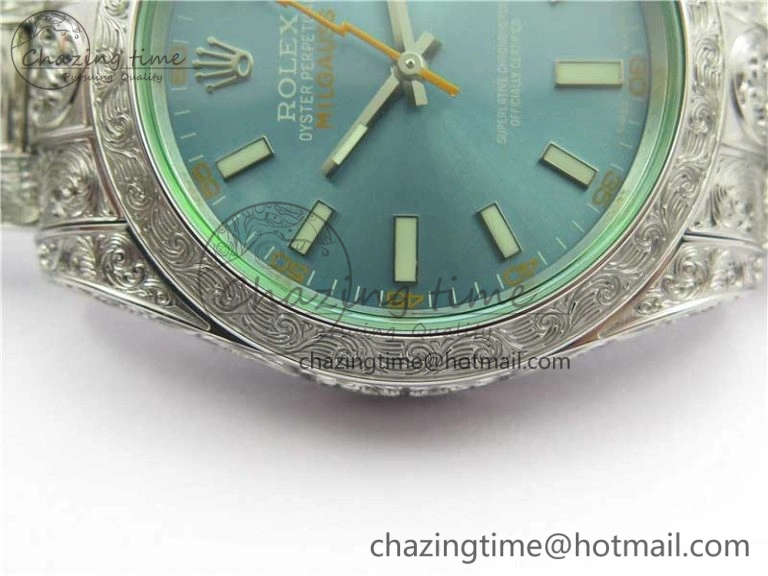 Classic Milgauss 116400 904L Engraved SS DJF 11 Best Edition Blue Dial on 904L Engraved SS Bracelet A2836 (Real Green Sapphire Crystal) 3068