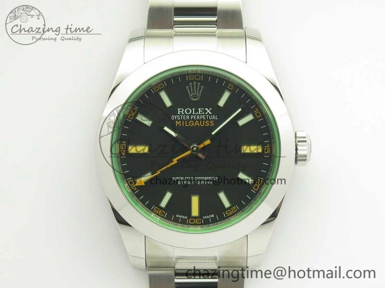 Milgauss 116400 904L SS DJF 1:1 Best Edition Black Dial on 904L SS Bracelet A2836 (Real Green Sapphire Crystal) Sleek 3342