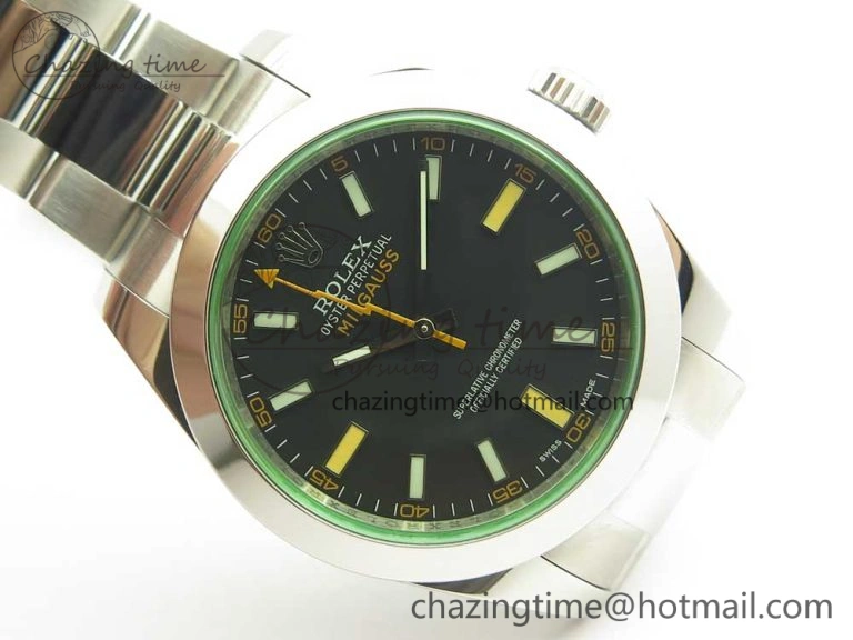 Milgauss 116400 904L SS DJF 1:1 Best Edition Black Dial on 904L SS Bracelet A2836 (Real Green Sapphire Crystal) Sleek 3342