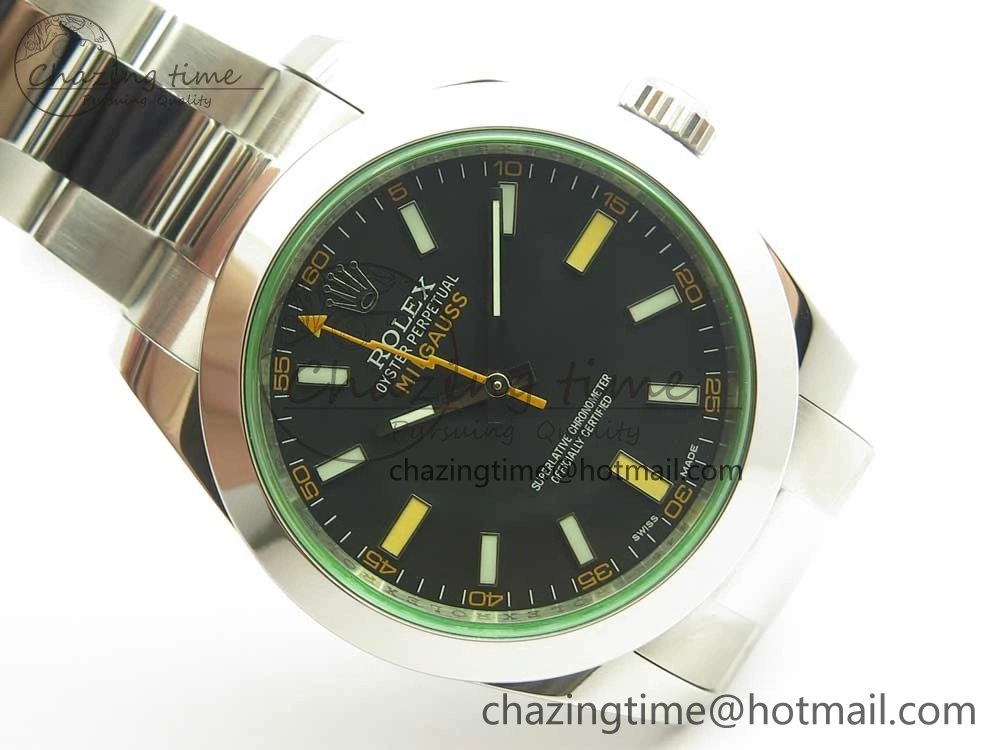 Milgauss 116400 904L SS DJF 1:1 Best Edition Black Dial on 904L SS Bracelet A2836 (Real Green Sapphire Crystal) Sleek 3342