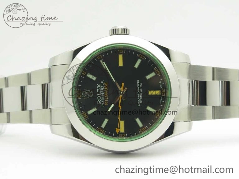 Milgauss 116400 904L SS DJF 1:1 Best Edition Black Dial on 904L SS Bracelet A2836 (Real Green Sapphire Crystal) Sleek 3342