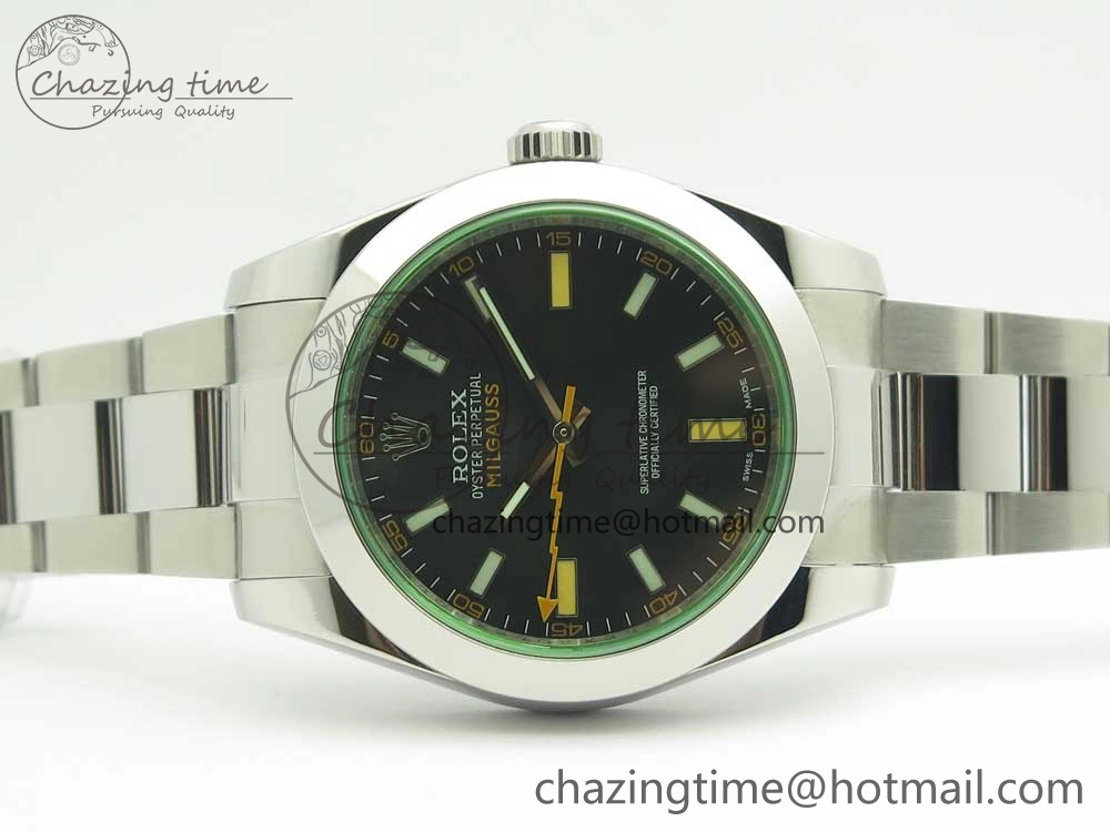 Milgauss 116400 904L SS DJF 1:1 Best Edition Black Dial on 904L SS Bracelet A2836 (Real Green Sapphire Crystal) Sleek 3342
