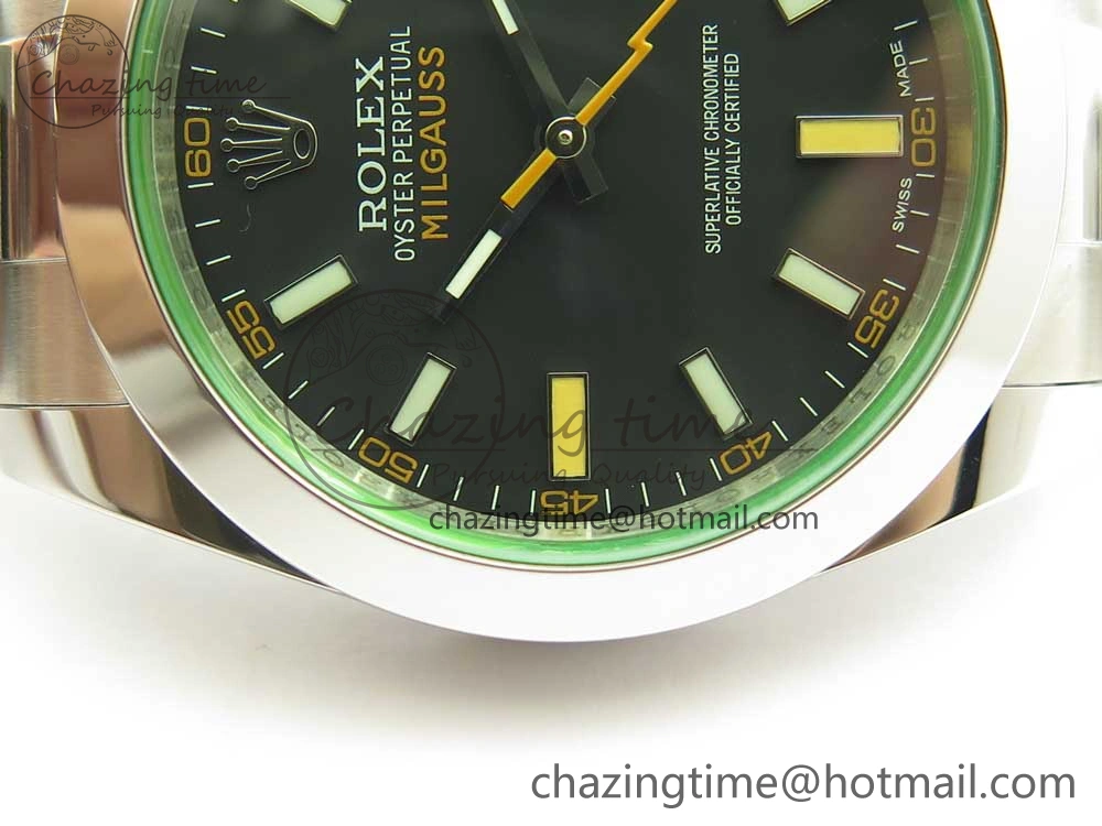 Milgauss 116400 904L SS DJF 1:1 Best Edition Black Dial on 904L SS Bracelet A2836 (Real Green Sapphire Crystal) Sleek 3342
