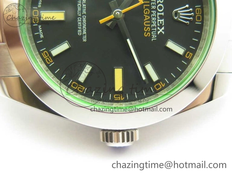 Milgauss 116400 904L SS DJF 1:1 Best Edition Black Dial on 904L SS Bracelet A2836 (Real Green Sapphire Crystal) Sleek 3342