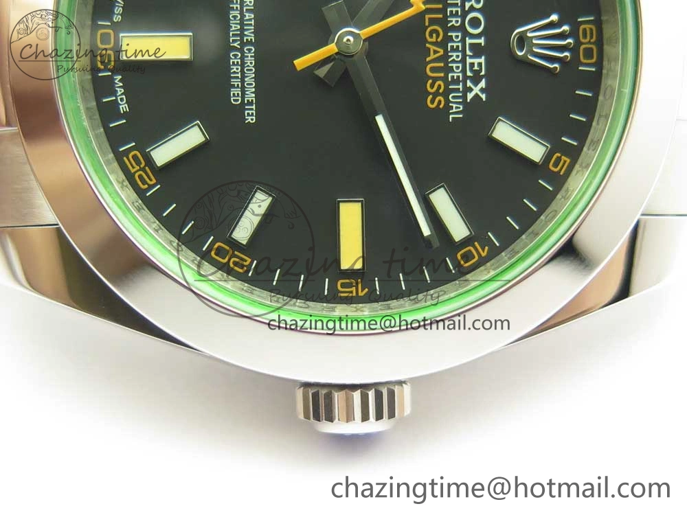 Milgauss 116400 904L SS DJF 1:1 Best Edition Black Dial on 904L SS Bracelet A2836 (Real Green Sapphire Crystal) Sleek 3342