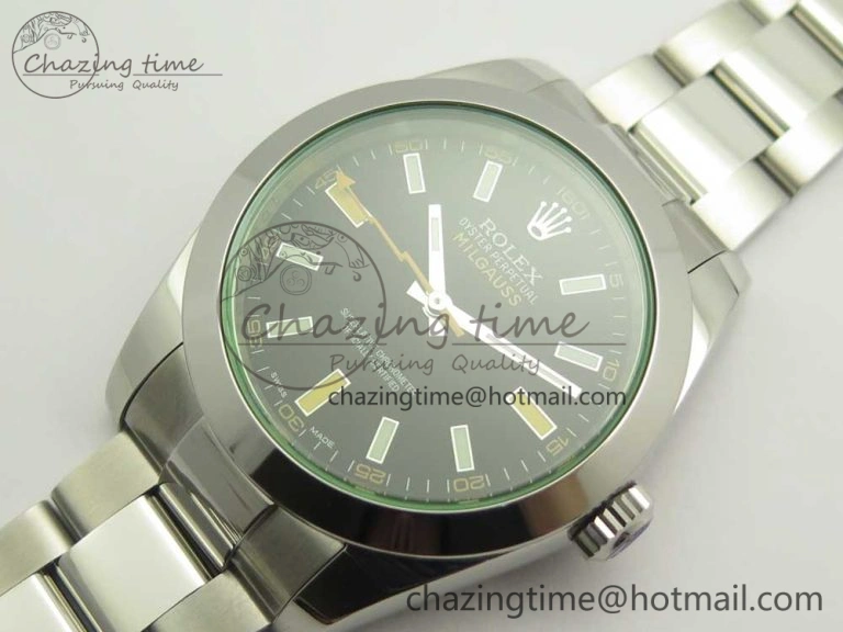 Milgauss 116400 904L SS DJF 1:1 Best Edition Black Dial on 904L SS Bracelet A2836 (Real Green Sapphire Crystal) Sleek 3342