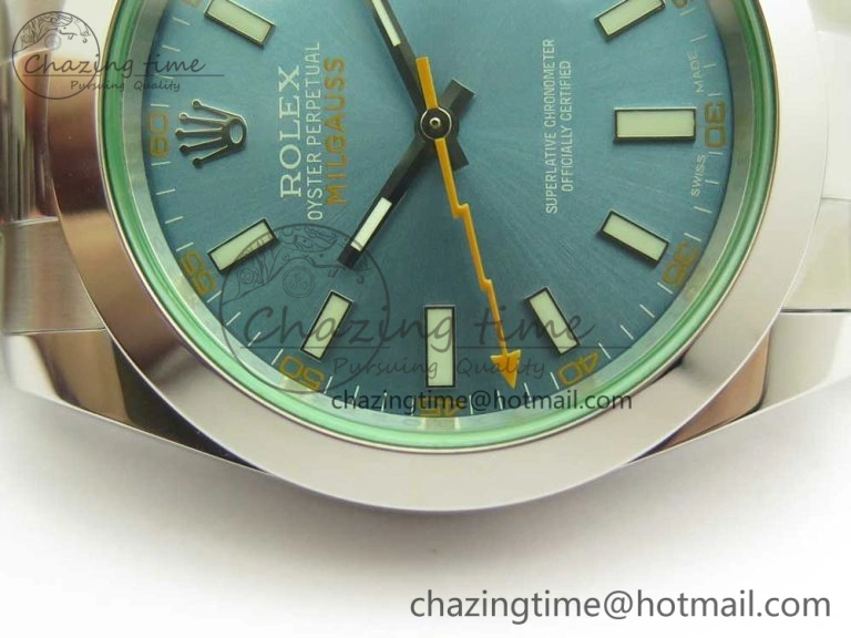 Resilient Milgauss 116400 904L SS DJF 1:1 Best Edition Blue Dial on 904L SS Bracelet A2836 (Real Green Sapphire Crystal) 3341