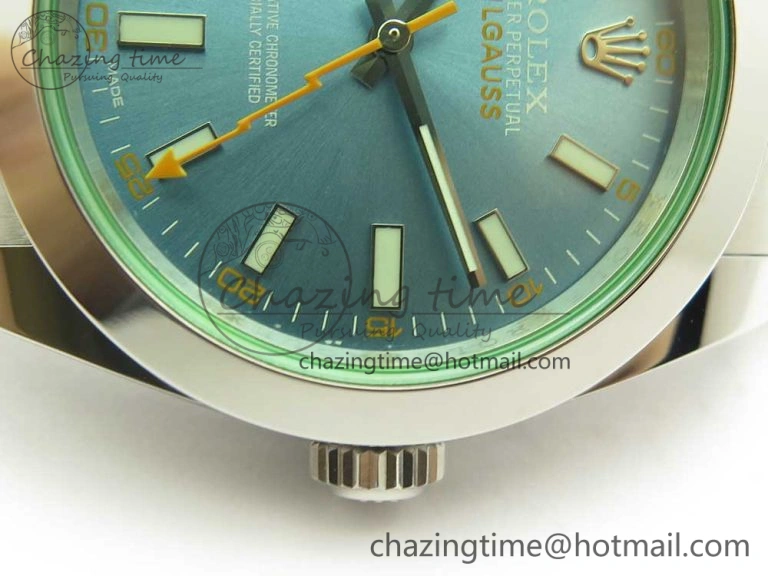 Resilient Milgauss 116400 904L SS DJF 1:1 Best Edition Blue Dial on 904L SS Bracelet A2836 (Real Green Sapphire Crystal) 3341