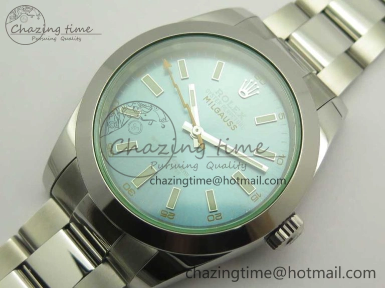 Resilient Milgauss 116400 904L SS DJF 1:1 Best Edition Blue Dial on 904L SS Bracelet A2836 (Real Green Sapphire Crystal) 3341