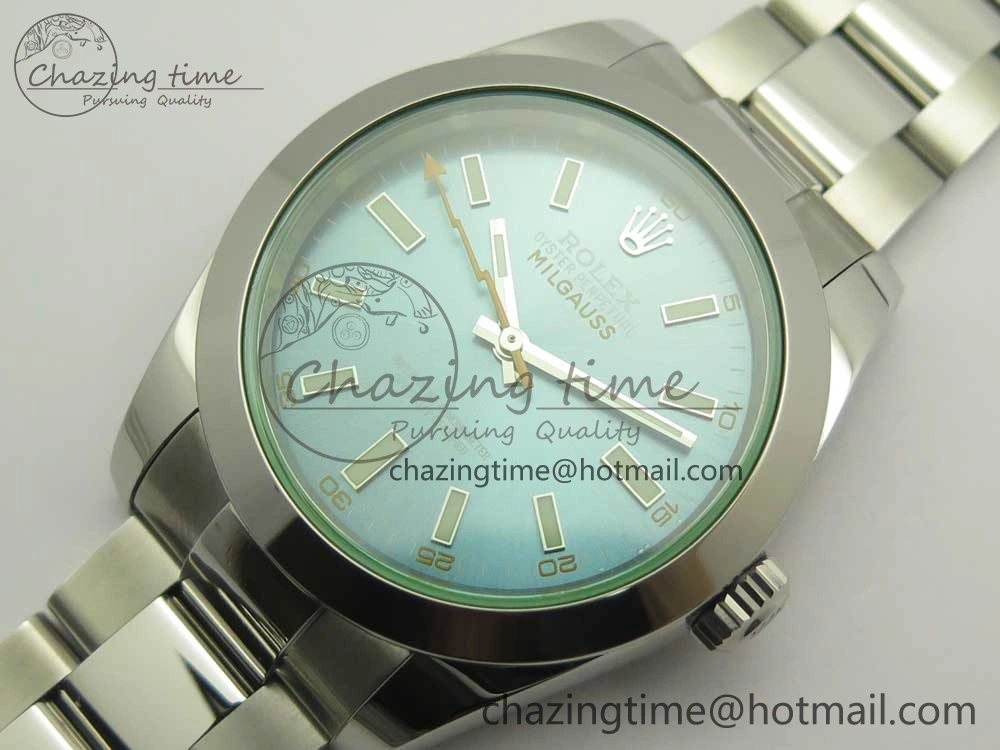 Resilient Milgauss 116400 904L SS DJF 1:1 Best Edition Blue Dial on 904L SS Bracelet A2836 (Real Green Sapphire Crystal) 3341