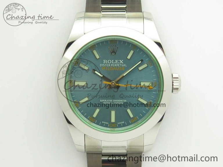 Resilient Milgauss 116400 904L SS DJF 1:1 Best Edition Blue Dial on 904L SS Bracelet A2836 (Real Green Sapphire Crystal) 3341