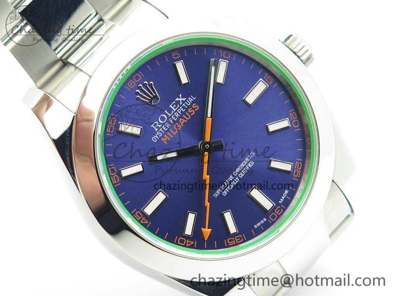 GoAnywhere Milgauss 116400 GV ARF 1:1 Best Edition Green Sapphire Blue Dial On SS Bracelet A 3550