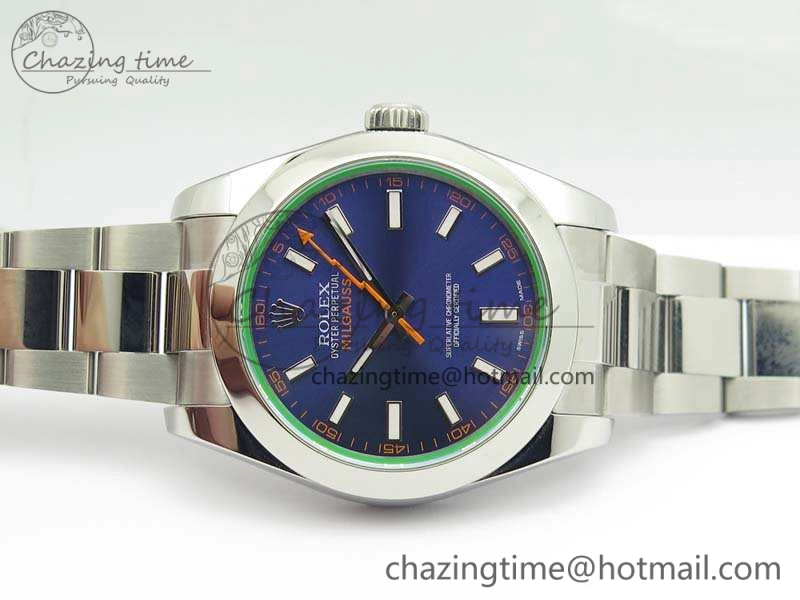 GoAnywhere Milgauss 116400 GV ARF 1:1 Best Edition Green Sapphire Blue Dial On SS Bracelet A 3550