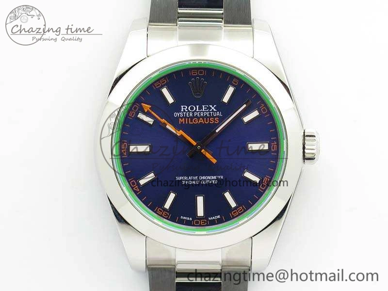 Milgauss 116400 GV ARF 1:1 Best Edition Green Sapphire Blue Dial On SS Bracelet SA ZeroBulk 3551
