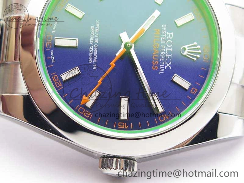 Milgauss 116400 GV ARF 1:1 Best Edition Green Sapphire Blue Dial On SS Bracelet SA ZeroBulk 3551