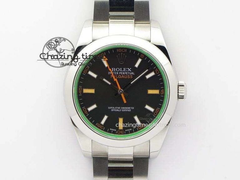 Milgauss 116400 GV JF 1:1 Green Sapphire Black Dial On SS Bracelet A2824 V EasyCare 3960