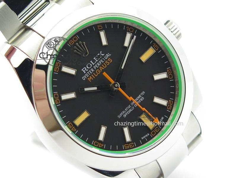Milgauss 116400 GV JF 1:1 Green Sapphire Black Dial On SS Bracelet A2824 V EasyCare 3960