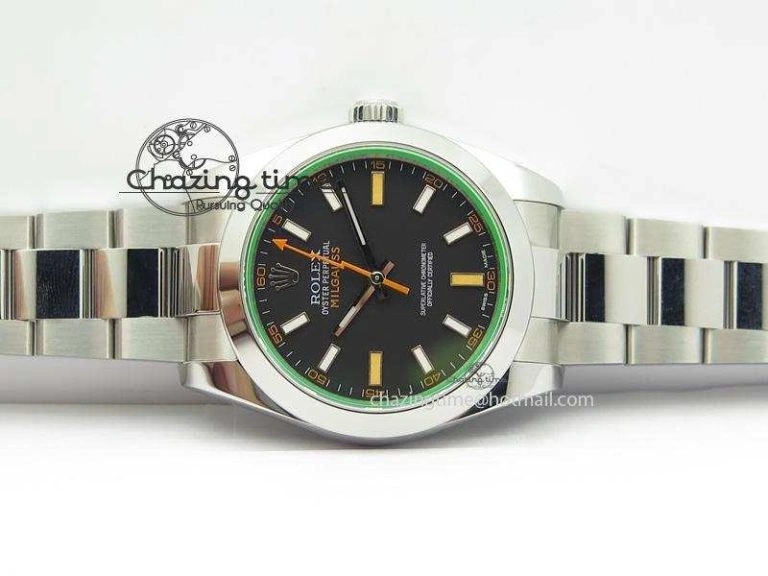 Milgauss 116400 GV JF 1:1 Green Sapphire Black Dial On SS Bracelet A2824 V EasyCare 3960
