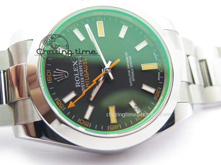 Milgauss 116400 GV JF 1:1 Green Sapphire Black Dial On SS Bracelet A2824 V EasyCare 3960