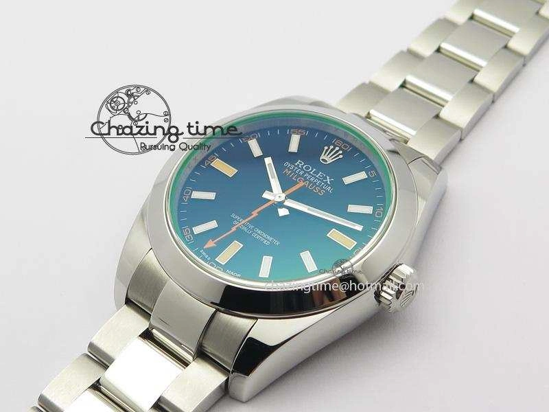 Milgauss 116400 GV JF 1:1 Green Sapphire Black Dial On SS Bracelet A2824 V EasyCare 3960