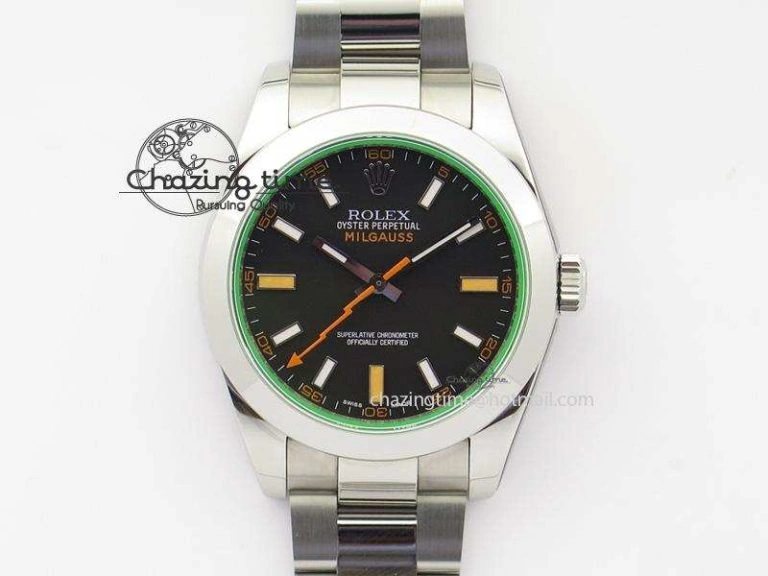 Milgauss 116400 GV JF 1:1 Green Sapphire Black Dial On SS Bracelet SA Versatile 3957