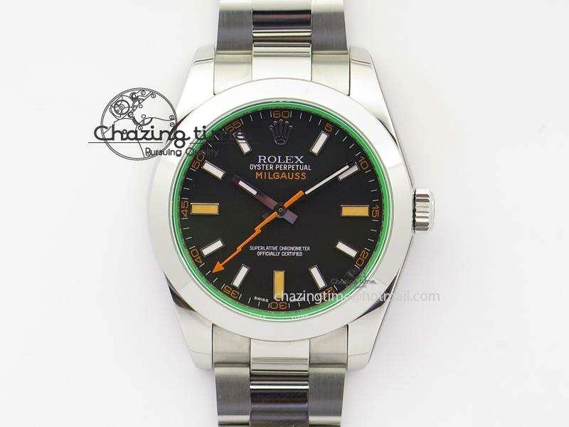 Milgauss 116400 GV JF 1:1 Green Sapphire Black Dial On SS Bracelet SA Versatile 3957