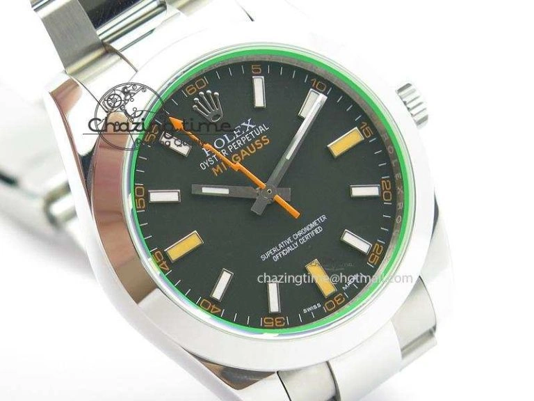 Milgauss 116400 GV JF 1:1 Green Sapphire Black Dial On SS Bracelet SA Versatile 3957