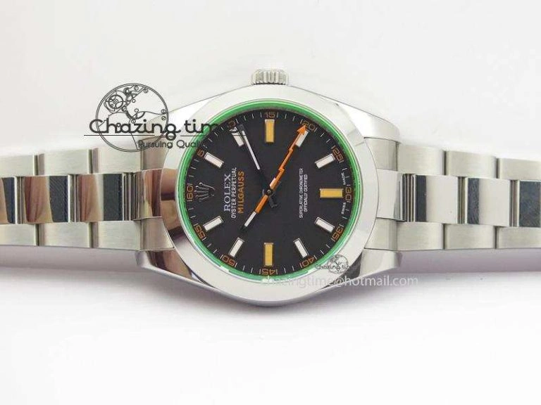Milgauss 116400 GV JF 1:1 Green Sapphire Black Dial On SS Bracelet SA Versatile 3957