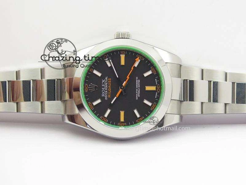 Milgauss 116400 GV JF 1:1 Green Sapphire Black Dial On SS Bracelet SA Versatile 3957