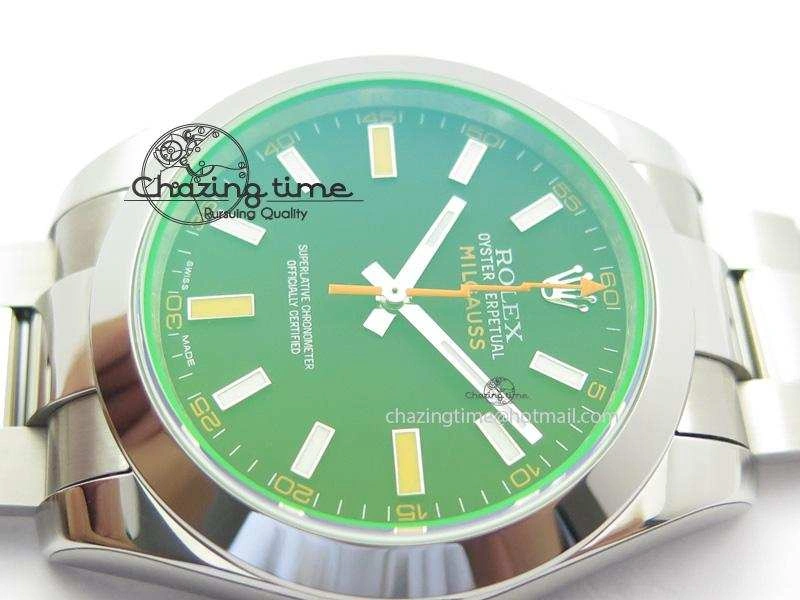 Milgauss 116400 GV JF 1:1 Green Sapphire Black Dial On SS Bracelet SA Versatile 3957