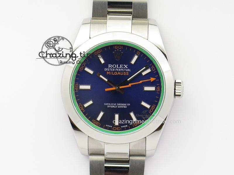 Casual Milgauss 116400 GV JF 1:1 Green Sapphire Blue Dial On SS Bracelet A2824 V 3950