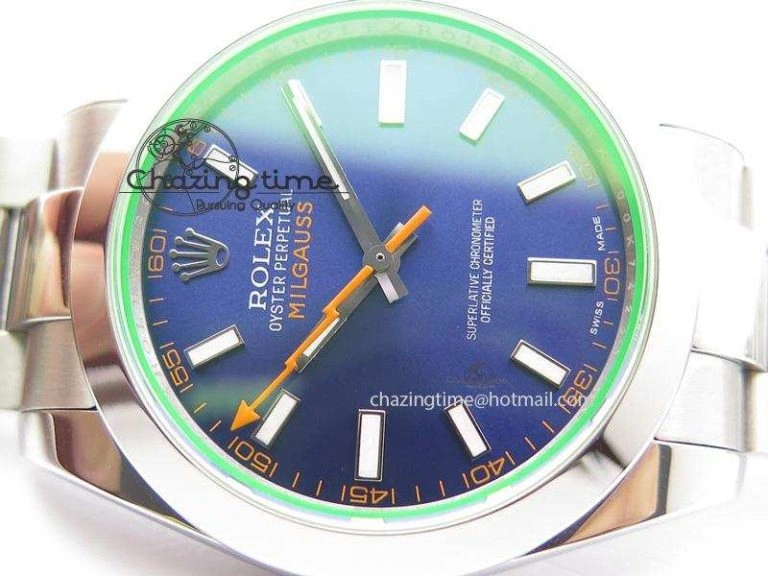 Casual Milgauss 116400 GV JF 1:1 Green Sapphire Blue Dial On SS Bracelet A2824 V 3950