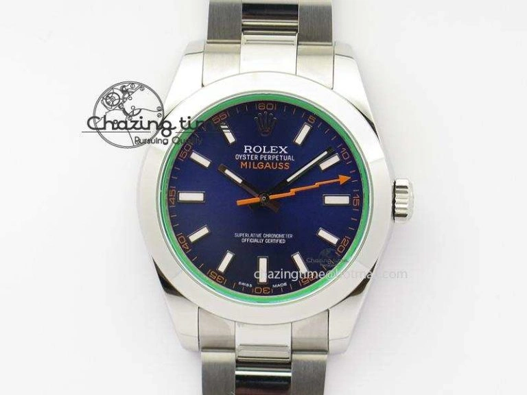 Vibrant Milgauss 116400 GV JF 1:1 Green Sapphire Blue Dial On SS Bracelet SA 3959