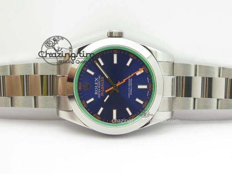 Vibrant Milgauss 116400 GV JF 1:1 Green Sapphire Blue Dial On SS Bracelet SA 3959