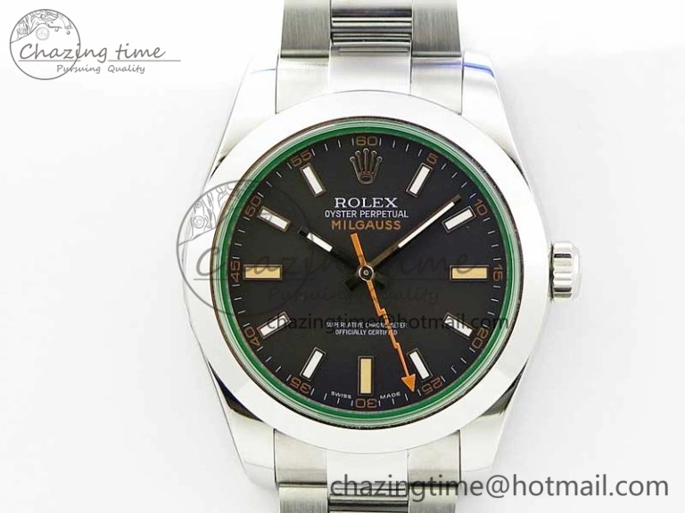 Milgauss 116400 GV Noob 1:1 Best Edition Green Sapphire Black Dial on SS Bracelet A Upgraded 3122