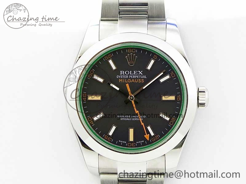 Milgauss 116400 GV Noob 1:1 Best Edition Green Sapphire Black Dial on SS Bracelet A Upgraded 3122