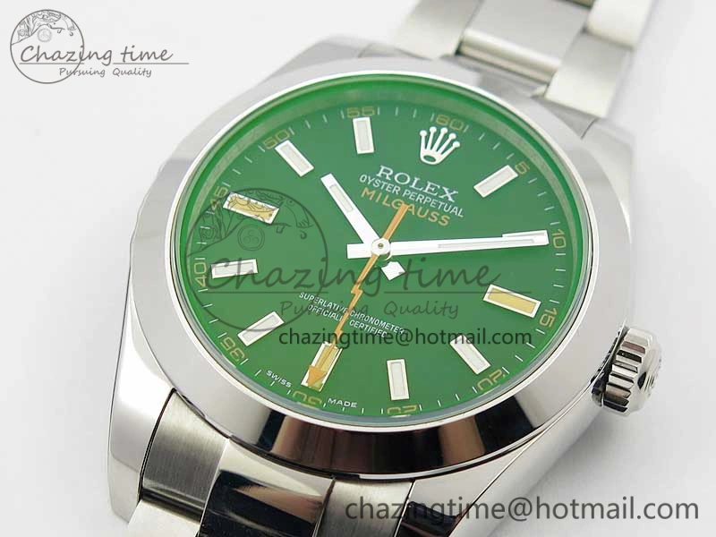 Milgauss 116400 GV Noob 1:1 Best Edition Green Sapphire Black Dial on SS Bracelet A Upgraded 3122