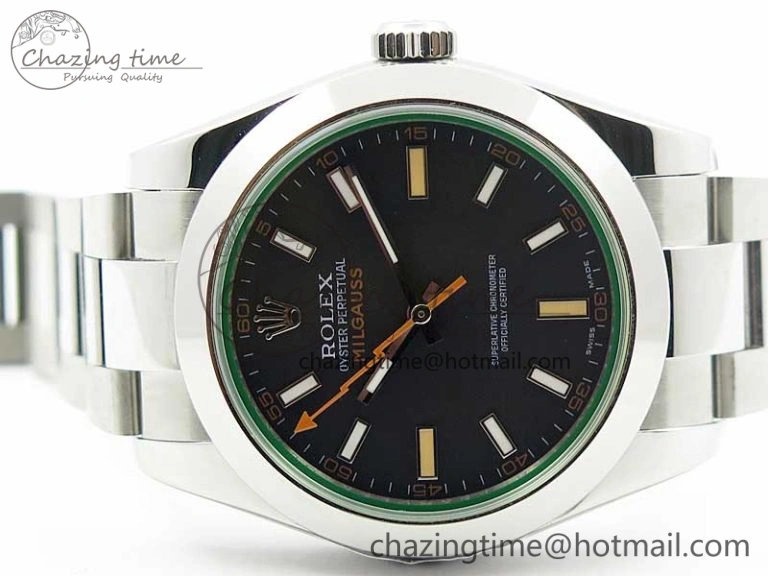 Milgauss 116400 GV Noob 1:1 Best Edition Green Sapphire Black Dial on SS Bracelet A Upgraded 3122