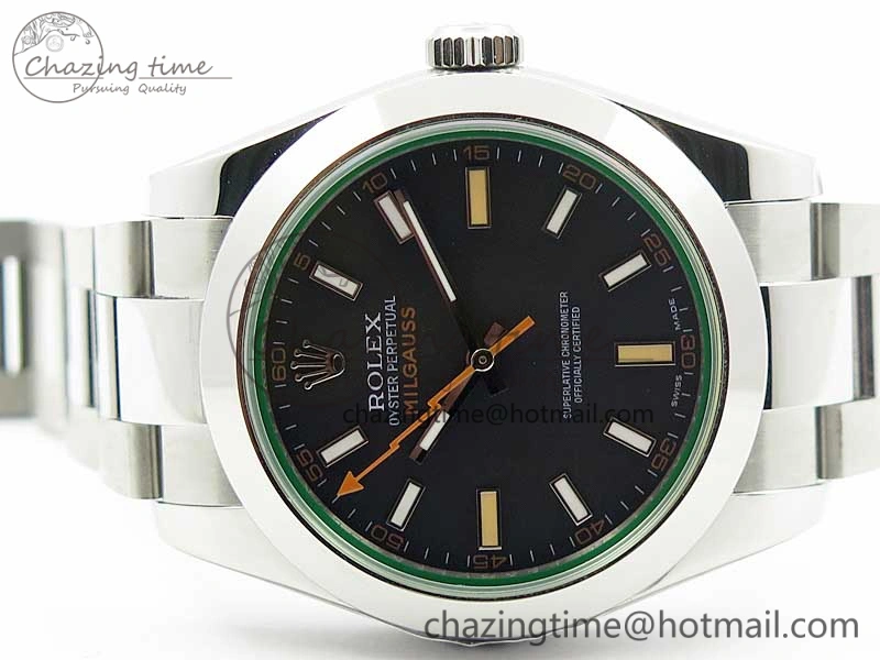 Milgauss 116400 GV Noob 1:1 Best Edition Green Sapphire Black Dial on SS Bracelet A Upgraded 3122