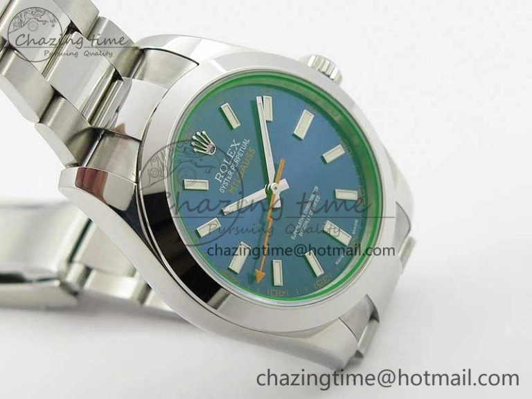 Milgauss 116400 GV Noob 1:1 Best Edition Green Sapphire Black Dial on SS Bracelet A Upgraded 3122