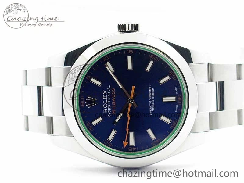 Milgauss 116400 GV Noob 1:1 Green Sapphire Blue Dial on SS Bracelet A TechFriendly 3124