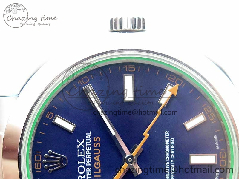 Milgauss 116400 GV Noob 1:1 Green Sapphire Blue Dial on SS Bracelet A TechFriendly 3124