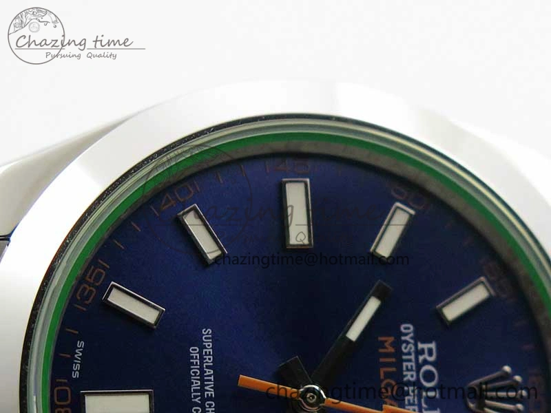Milgauss 116400 GV Noob 1:1 Green Sapphire Blue Dial on SS Bracelet A TechFriendly 3124