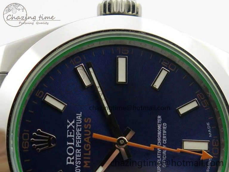 Milgauss 116400 GV Noob 1:1 Green Sapphire Blue Dial on SS Bracelet A TechFriendly 3124
