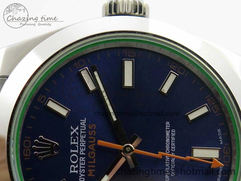 Milgauss 116400 GV Noob 1:1 Green Sapphire Blue Dial on SS Bracelet A TechFriendly 3124