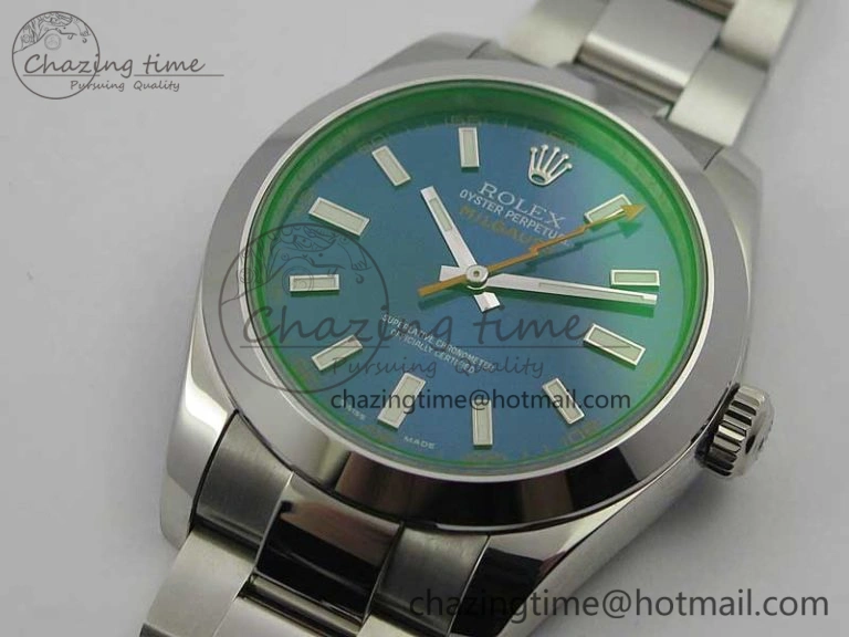 Milgauss 116400 GV Noob 1:1 Green Sapphire Blue Dial on SS Bracelet A TechFriendly 3124