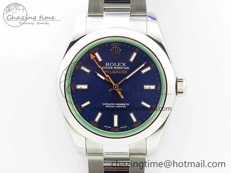 Milgauss 116400 GV Noob 1:1 Green Sapphire Blue Dial on SS Bracelet A TechFriendly 3124