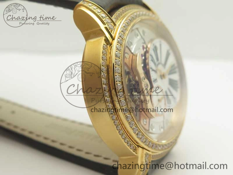 GoAnywhere Millennium Series 15350 RG V9F 1:1 Best Edition Diamonds Bezel White Dial Black Markers on Brown Leather Strap A 4932