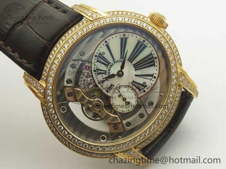 GoAnywhere Millennium Series 15350 RG V9F 1:1 Best Edition Diamonds Bezel White Dial Black Markers on Brown Leather Strap A 4932