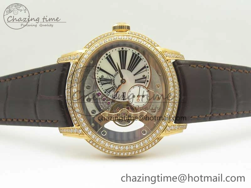 GoAnywhere Millennium Series 15350 RG V9F 1:1 Best Edition Diamonds Bezel White Dial Black Markers on Brown Leather Strap A 4932